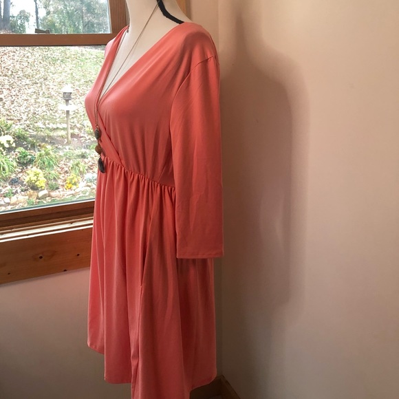 Coral midi dress, pockets 3/4 sleeve polyester - Picture 3 of 12